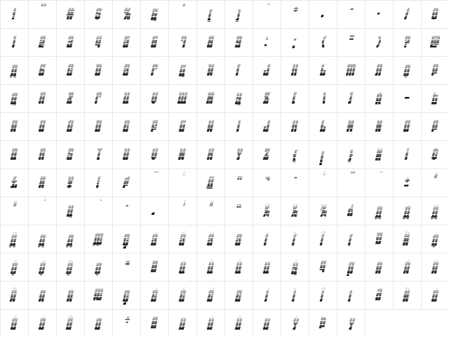 EAST-west Gradient Italic Italic  glyph index