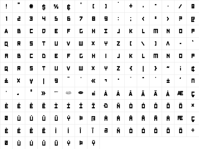 Obsidian Blade Condensed Condensed  glyph index
