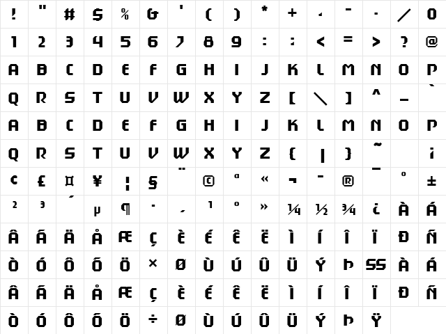 Dex Gothic Becker Solid Regular  glyph index