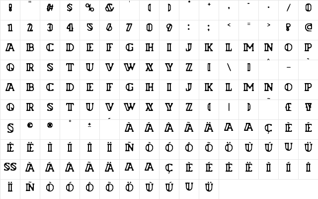 Flyman Regular  glyph index