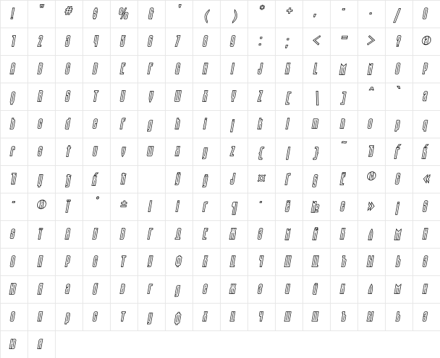 TauernCTT Italic  glyph index