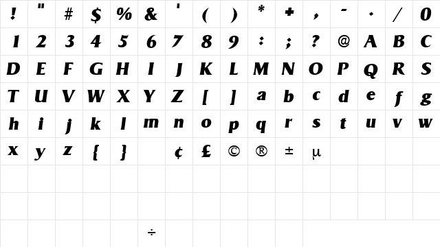 MatroxDisplaySSK Italic  glyph index