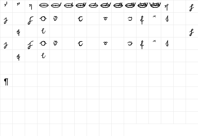 Daehej Handwriting Regular  glyph index