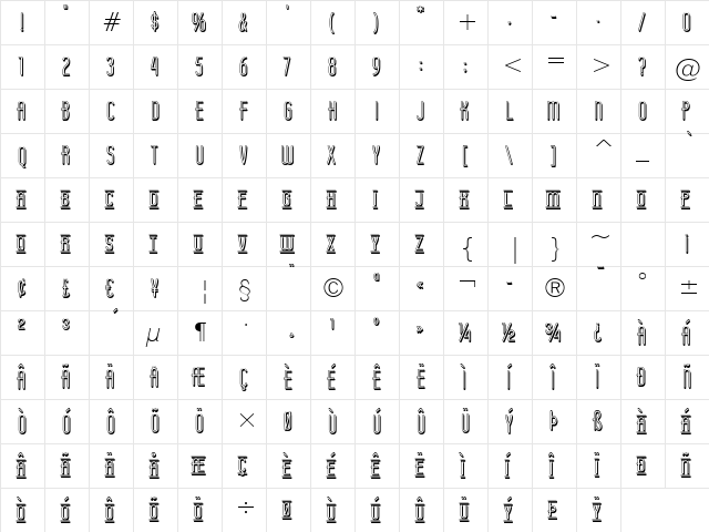 Operator Nine BTN Shadow Lined Regular  glyph index