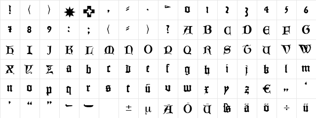 Monarch Regular  glyph index