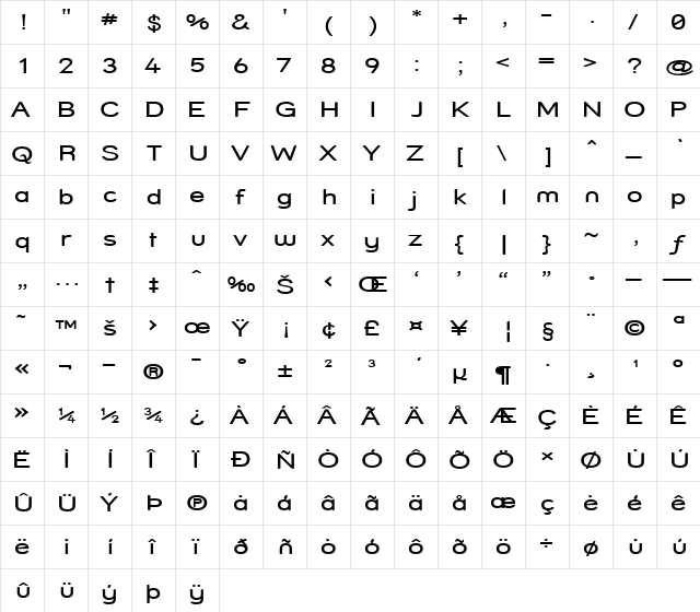 Street - Compressed Regular  glyph index