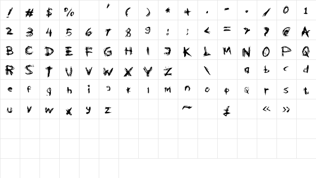 KleptoOperaGrunge Medium  glyph index