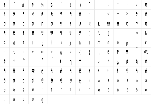 Parasol Regular  glyph index