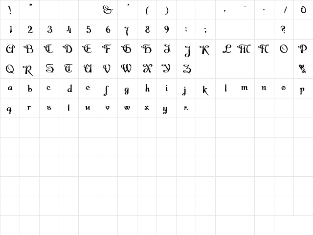 Dobkin Bold Lefty Plain  glyph index
