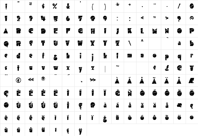 TR Airmole Stripe Regular  glyph index