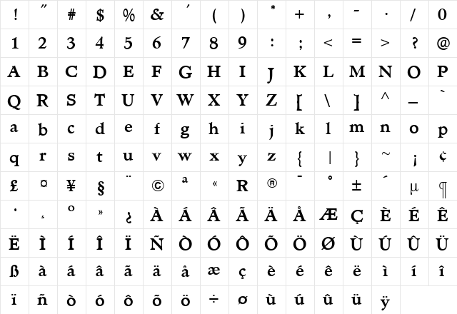 TCAdministerBold Roman  glyph index