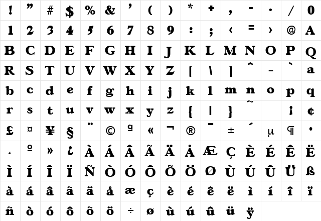 Gascogne-Serial-Heavy Regular  glyph index