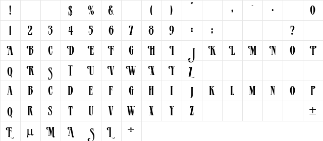 Mazama Regular  glyph index