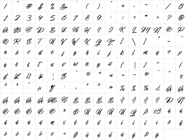Eniceplay Regular  glyph index