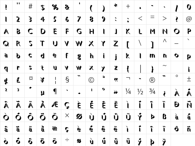 Gill Sans Std Light Shadowed  glyph index