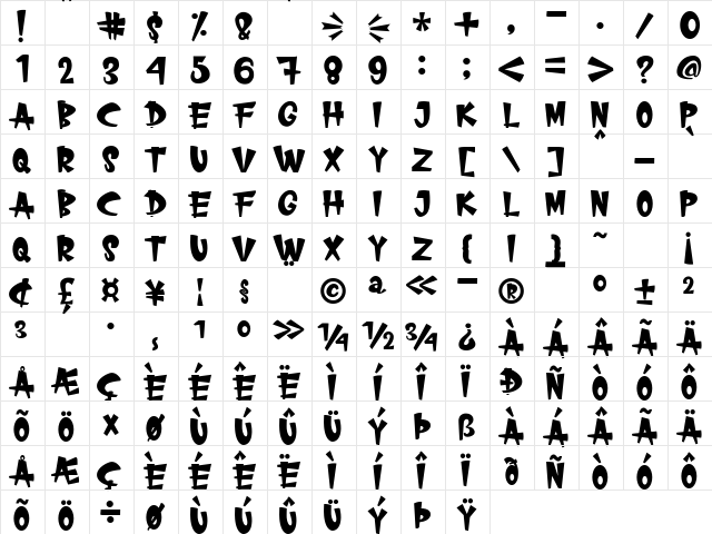 COMIC LOVERS Regular  glyph index