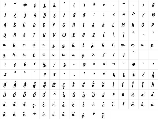 Secret_Admirer Regular  glyph index