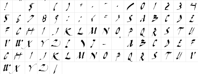 Dark Horse Italic Italic  glyph index