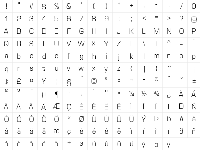 Eurostile Next LT Pro Light  glyph index