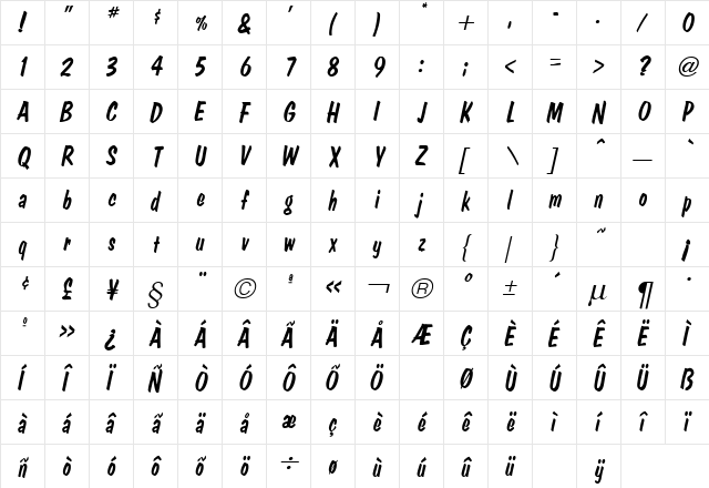 Dom Regular  glyph index
