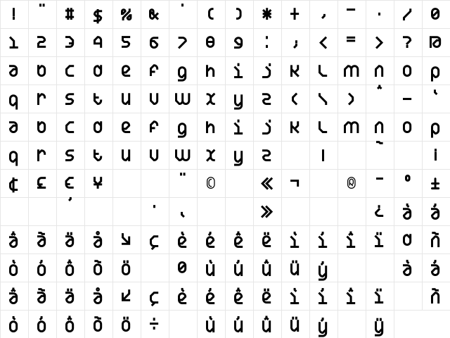 DS Yakuti65 Regular  glyph index