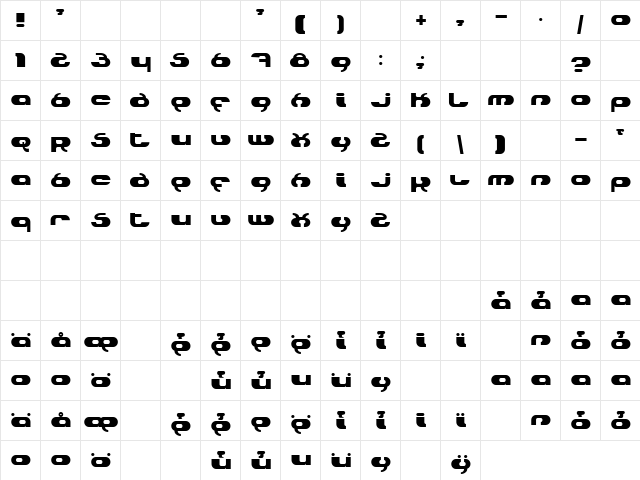 Hydro Regular  glyph index
