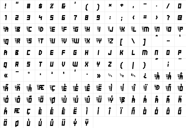 Electric Boots Regular  glyph index