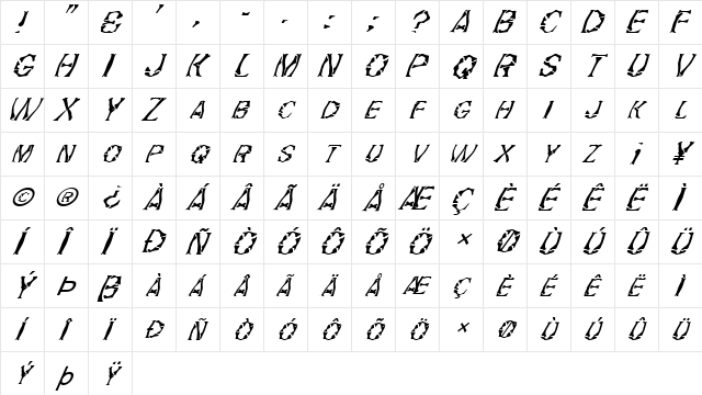 FZ WARPED 21 ITALIC Normal  glyph index