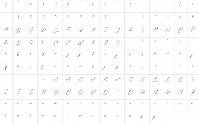 California Bright Regular  glyph index
