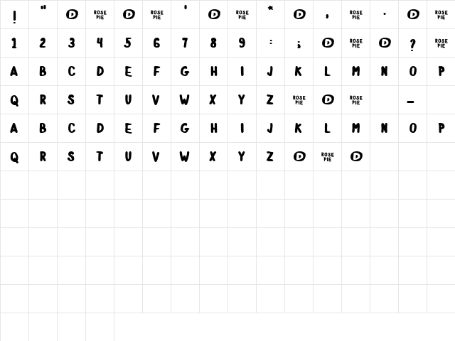 Rose Pie Regular  glyph index