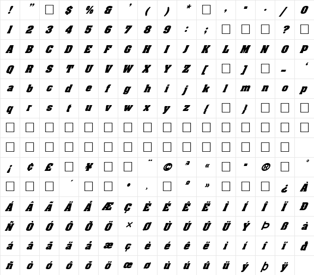 FZ ROMAN 3 ITALIC Light  glyph index