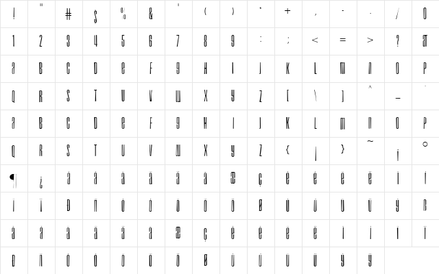 Droid Gaunt Regular  glyph index