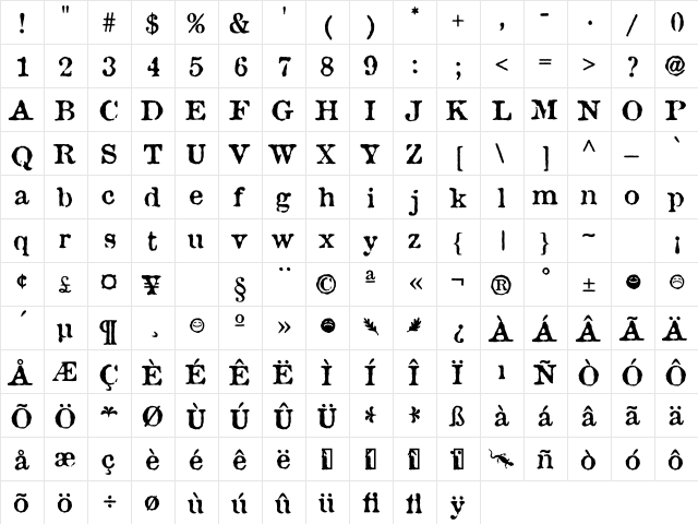 Attic Regular  glyph index