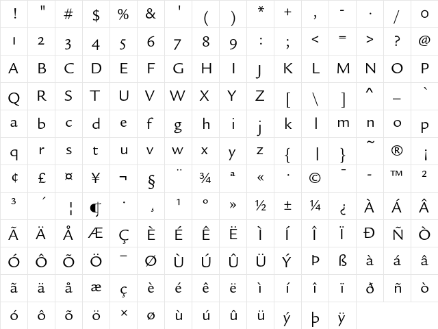 Legacy Sans ITC Book OS  glyph index