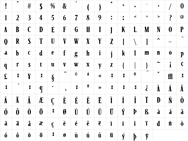 Parkinson Regular  glyph index