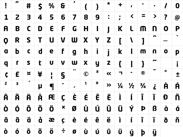 Neo Tech Std Bold  glyph index