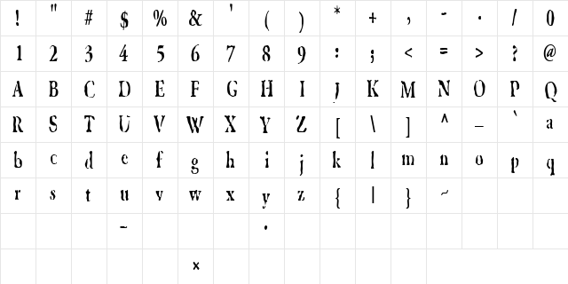 GhostTownCondensed Regular  glyph index
