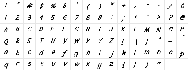 Slide Regular  glyph index