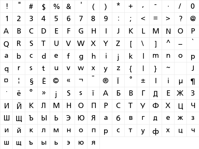 Foreigner Normal  glyph index