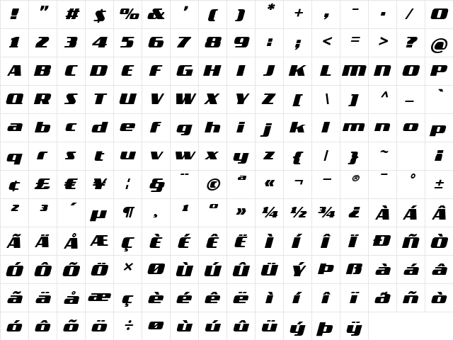 Trademarker Web Regular  glyph index
