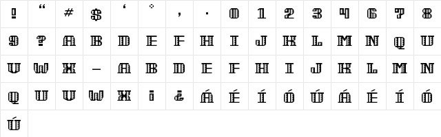 MTBK Regular  glyph index