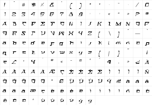 ACTStern Italic  glyph index