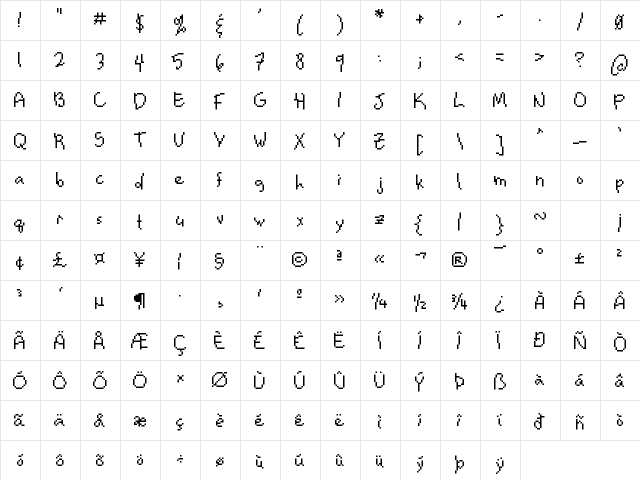 Notepen Medium  glyph index