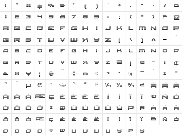 Red Rocket Gradient Regular  glyph index