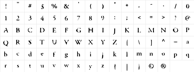 Plump Regular  glyph index