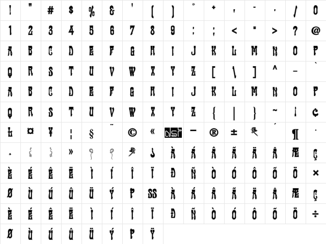 CabaretContour Regular  glyph index