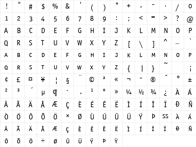 OfficinaSanSCITCTT Book  glyph index
