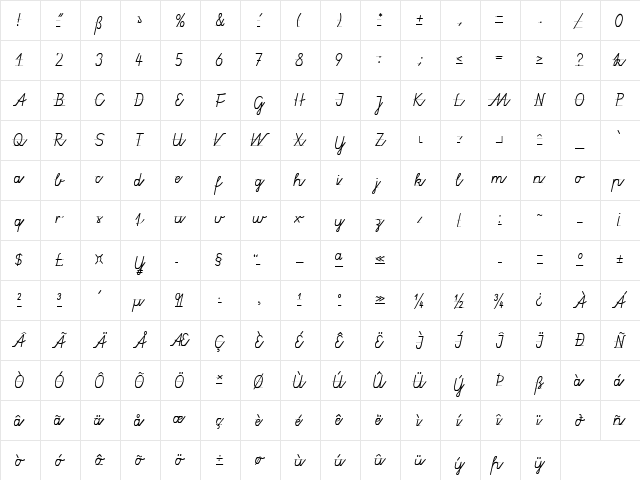 Gruenewald VA 3. Klasse Regular  glyph index