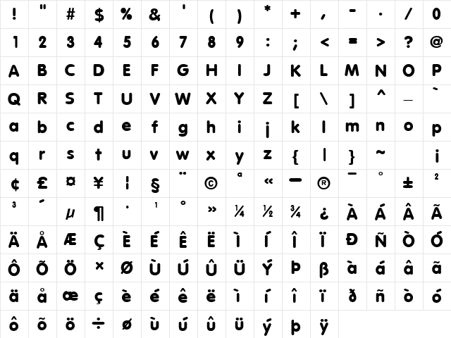 Born Bold  glyph index