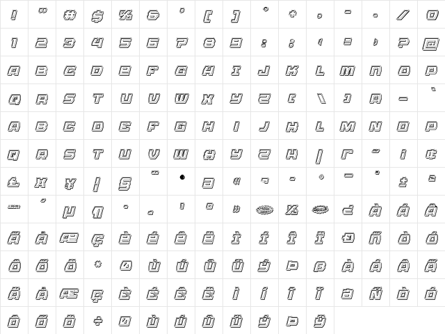 Olympic Carrier Engraved Italic Italic  glyph index